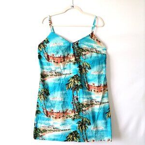 Unbranded Womens Blue Hawaiian Sweetheart Spaghetti Strap Dress Size S